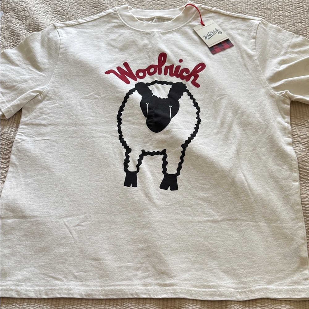 Unisex Woolrich Cream Tee with Black Sheep Graphic